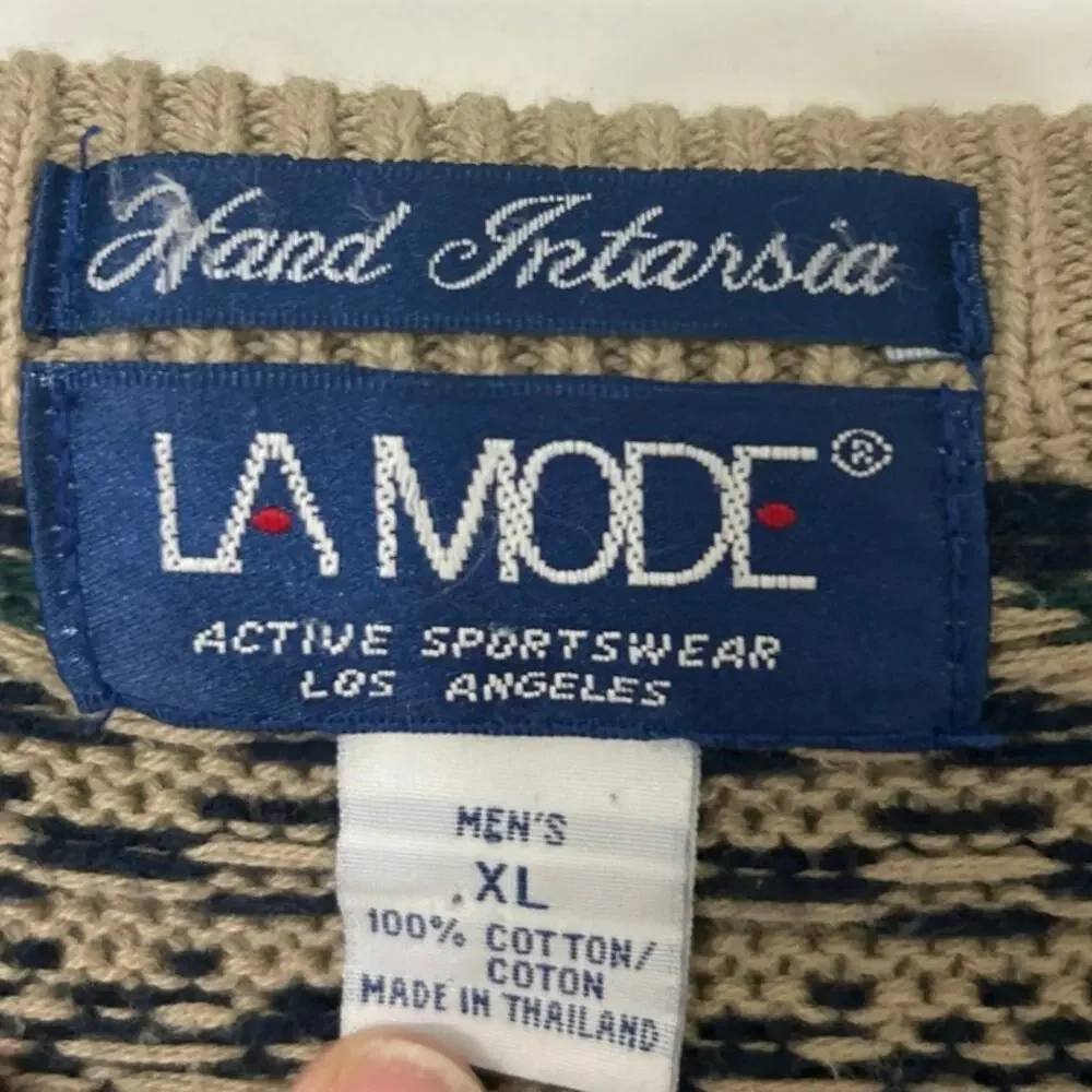 Vintage La Mode Pebble Beach Intarsia Sweater XL 90s Golf Coastal Grandpa Cotton